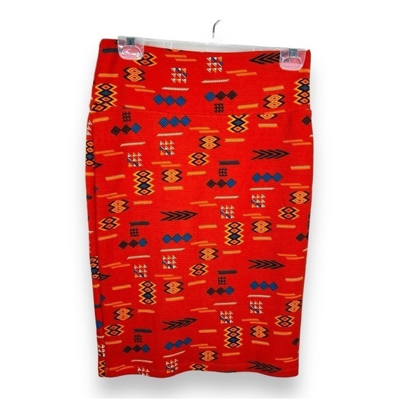 SMALL LULAROE RED ORANGE COLORFUL WESTERN SOUTHWESTERN PRINT STRETCH - Picture 1 of 10
